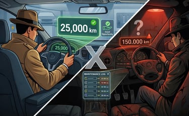 golpe falsa quilometragem comparação entre carro com hodômetro adulterado e quilometragem real
