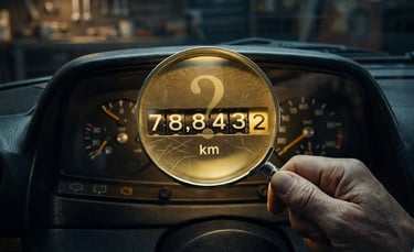 golpe falsa quilometragem em hodômetro de carro sendo analisado com lupa