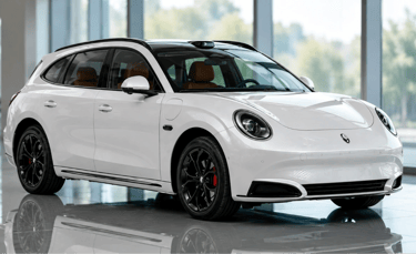 Ora 7 elétrico em showroom moderno destaca nova perua desenvolvida pela GWM e BMW
