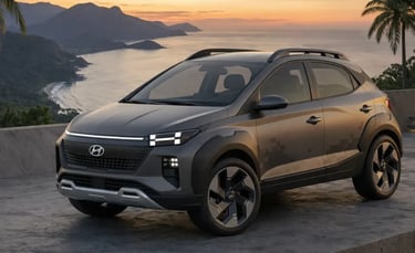 HB20X 2027 conceito com visual futurista inspirado na nova Hyundai Santa Fe em cenário litorâneo