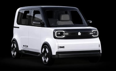 Mini carro elétrico da Chery Emta #01 com visual quadradinho futurista