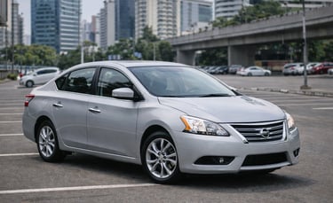 Nissan Sentra em estacionamento de cidade, conhecido pelo conforto e durabilidade