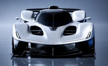 Red Bull RB17 hipercarro visto de frente com design extremo e piso altamente refletivo