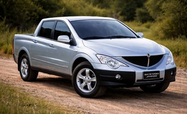 SsangYong Actyon Sports 2012 cabine dupla 4x4 diesel em estrada de terra destacando robustez