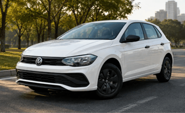 Volkswagen Polo Track 2024 branco em cenário urbano arborizado