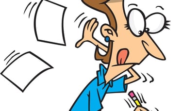 a cartoon man with a pencil and paper