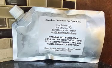 Frozen raw goat colostrum in foil pack
