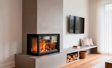 Microcement is versatile and works around active fireplaces