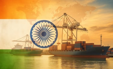Verkora | Ai Generated Image showcasing Indian Export capabilities. Vessels loaded with Containers