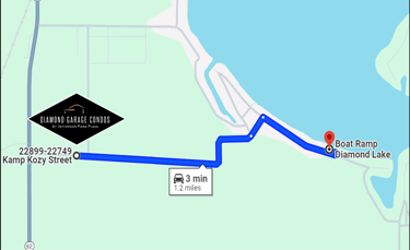 Map of Diamond Garage Condos to Diamond Lake Boat Ramp