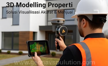 Surveyor menggunakan perangkat CHCNAV SLAM RS10 untuk pemodelan 3D properti, menampilkan hasil point