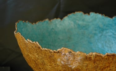 bowl XXL golden blue paper mache waterproof