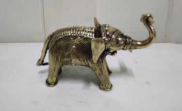 "Handcrafted brass baby elephant featuring detailed tribal patterns-Globally demanded"