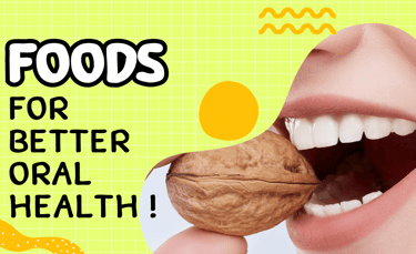 a woman eating a walnut depicting foods for good oral health