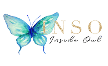teal butterfly with gold INSO and Inside Out in black letters