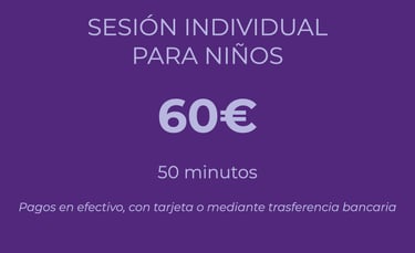 Sesión para niños 60€, 50 minutos