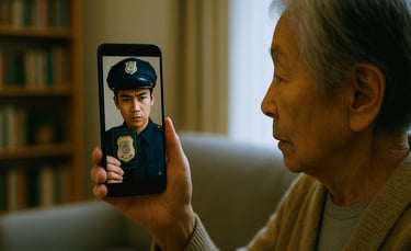 特殊詐欺で高齢者がスマートフォン画面越しに警察官を名乗る人物から警察手帳らしきものを見せられているイメージ画像｜堺市のニュースならサカイタイムズ