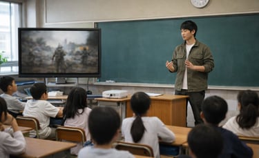 学校の教室で次世代の語り部が児童に向けて講話を行っている様子のイメージ画像｜堺市のニュースならサカイタイムズ
