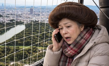 気球に乗りながら特殊詐欺の電話を受ける女性のイメージ画像|堺市のニュースならサカイタイムズ