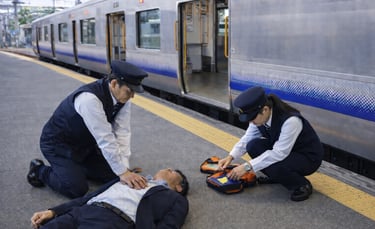 駅ホームで職員がAEDを使い救命措置を行うイメージ画像｜堺市のニュースならサカイタイムズ