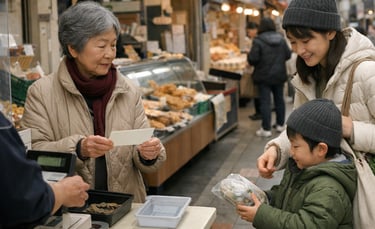 堺市のプレミアム商品券発行をイメージした商店街での買い物風景｜堺市のニュースならサカイタイムズ