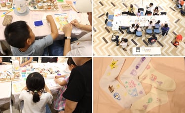 イオンモール堺北花田で子どもたちが靴下にスタンプやペンでデザインを体験する様子｜堺市のニュースならサカイタイムズ
