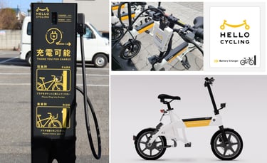 HELLO CYCLINGの充電スタンドとglafit社製「NFR-01 Sh」車両の外観が並ぶ画像｜堺市のニュースならサカイタイムズ