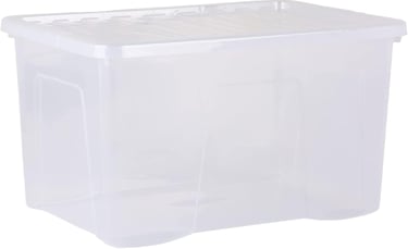 a clear plastic storage box with a clear lid