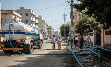 Municipal water supply & residential pipeline in Indore amid investigation into water contamination.