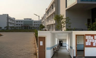 Exterior view of a dental college campus in Bengaluru amid investigation into a student death case