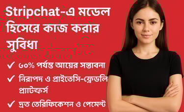 a woman in a black shirt and a red background with a red and white sign