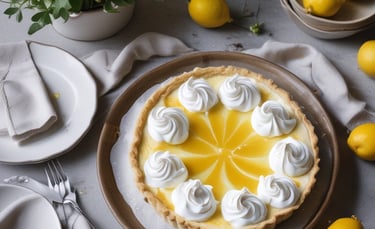 An elegant tart topped with fresh fruits.