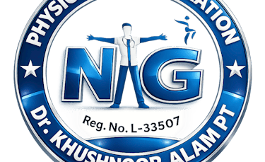 Physio Next Generation logo for Dr. Khushnoor Alam PT featuring a blue medical emblem.