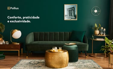 a living room with a green couch and a green couch