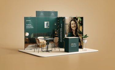 a display of a booth booth with a table and chairs
