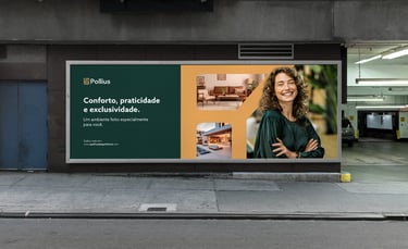 a billboard board with a woman in a green dress