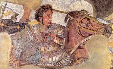 Detail of the Alexander Mosaic, representing Alexander the Great on his horse. By Ruthven 