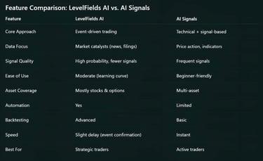 Feature Comparison: LevelFields AI vs. AI Signals
