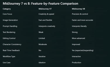 MidJourney 7 vs 8: Feature-by-Feature Comparison