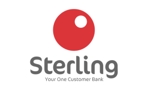 a red and white logo for Sterling bank, a radoss digital client