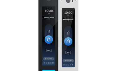 Touchless Pro Readers in black and white finishes, featuring touch screen display, PIN access, and modern access control