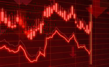 red financial market arrows pointing down symbolizing recession