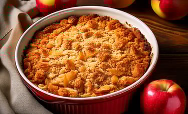 a dish of apple crumble with a delicious crust