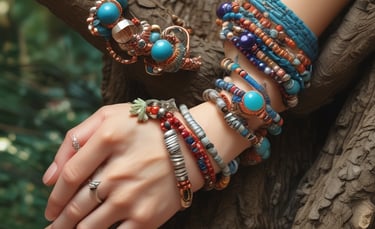 Artistic bracelet with rich textures and intense hues displayed elegantly