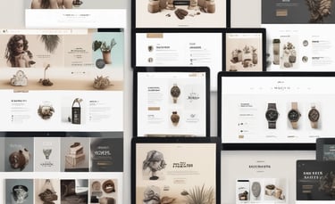 Display of an e-commerce website template with vibrant violet-to-orange gradient design elements