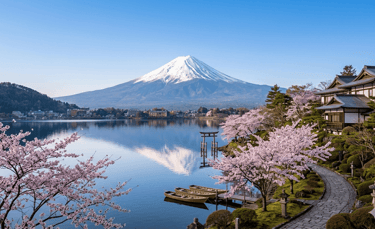 Monte Fuji com paisagem tradicional japonesa.
