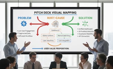 Pitch Deck Visual Mapping: Linking Problem, Root Cause, and Solution