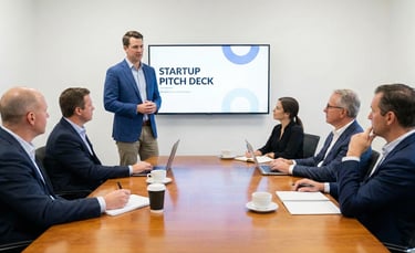 A Ceo Presenting startup pitch Deck Live