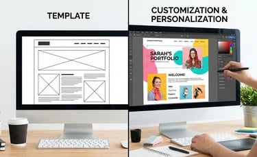 Comparison of raw template versus customized pitch deck design