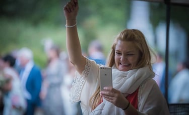 dding guest on telephone after wedding ceremony